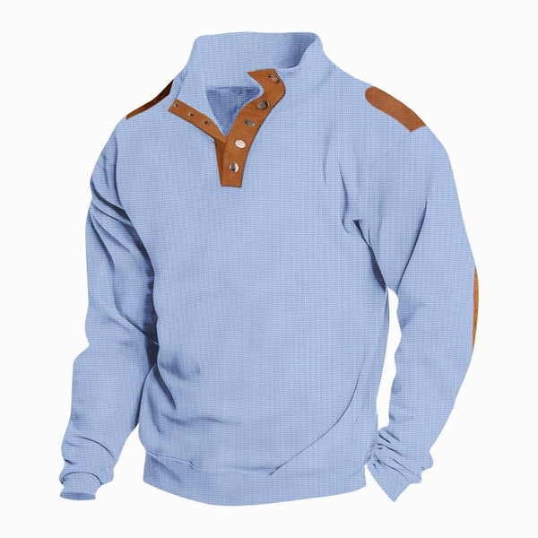 Men's Color Block Buttons Stand Collar Long Sleeve Sweatshirt 60100221Z