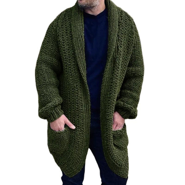 Men's Casual Warm Solid Color Lapel Loose Knitted Cardigan 87592332M