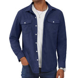 Men's Corduroy Long Sleeve Lapel Striped Casual Shirt Jacket 69947518Z