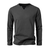 Men's Solid Color Cotton V Neck Long Sleeve Casual T-shirt 93053121Z