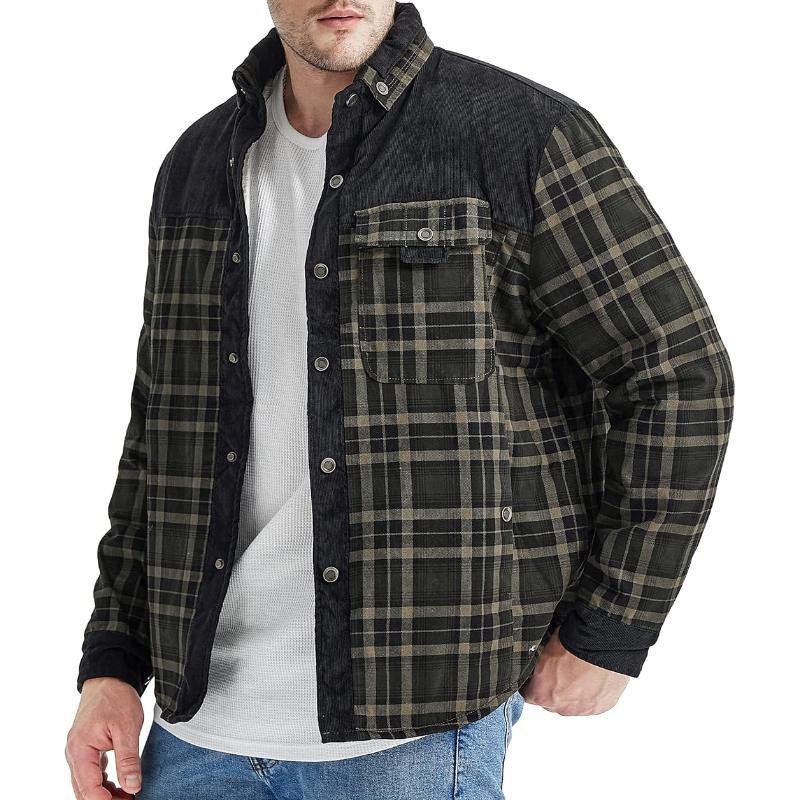 Men's Retro Check Stitching Corduroy Lining Plush Warm Jacket 19396468Y