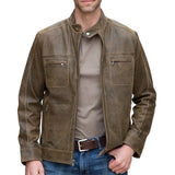 Men's Vintage Zipper Leather Jacket 09466089U