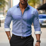 Men's Striped Print Lapel Long Sleeve Casual Shirt 78363918Z
