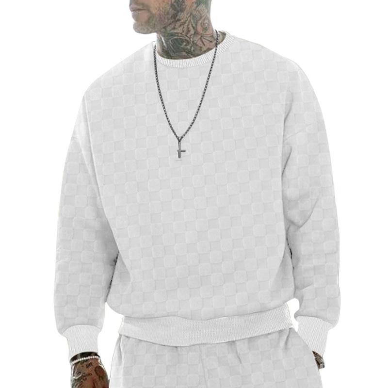 Men's Checkerboard Crew Neck Knitted Long Sleeve Sweatshirt 63722965X