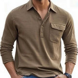 Men's Casual Cotton Blend Lapel Loose Long Sleeve Polo Shirt 04595136M