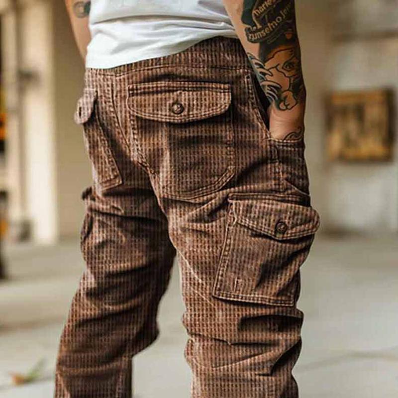 Men's Solid Corduroy Multi-pocket Straight Cargo Pants 46316956Z