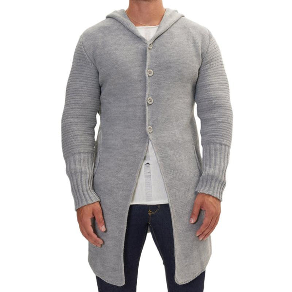 Men's Casual Hooded Single-breasted Mid-length Knitted Cardigan 64272437M