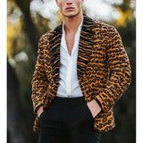 Men's Vintage Leopard Jacquard Splicing Lapel Knit Cardigan 89863115Y