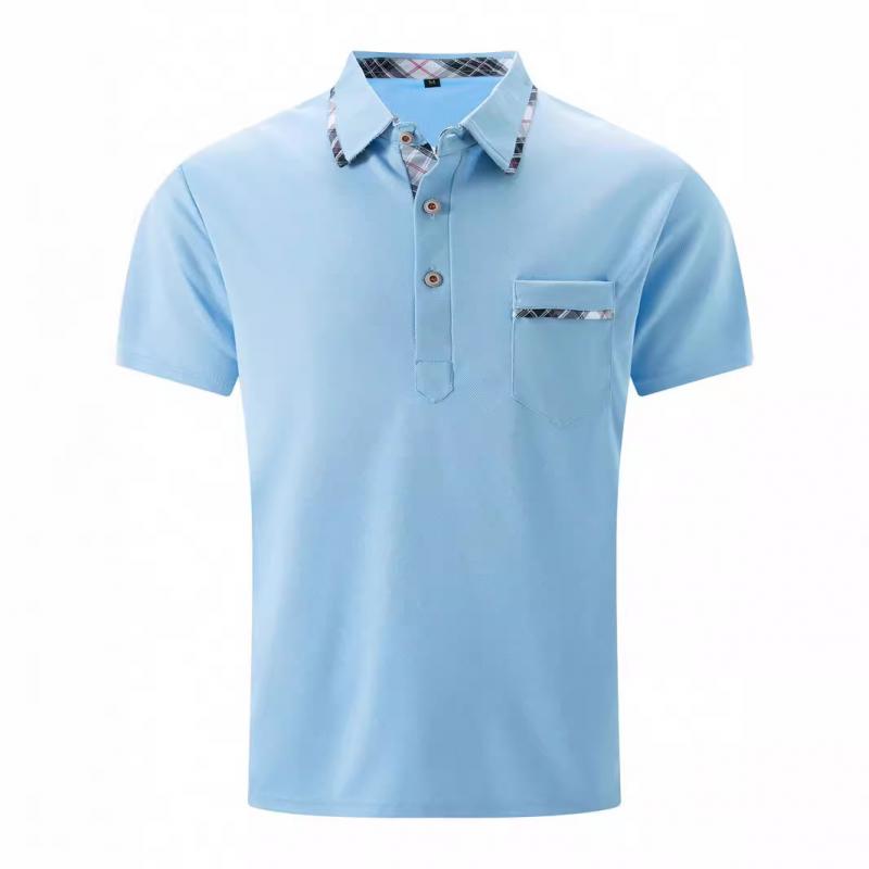 Men's Plaid Color Block Printed Short Sleeve Polo Shirt 76135642Y