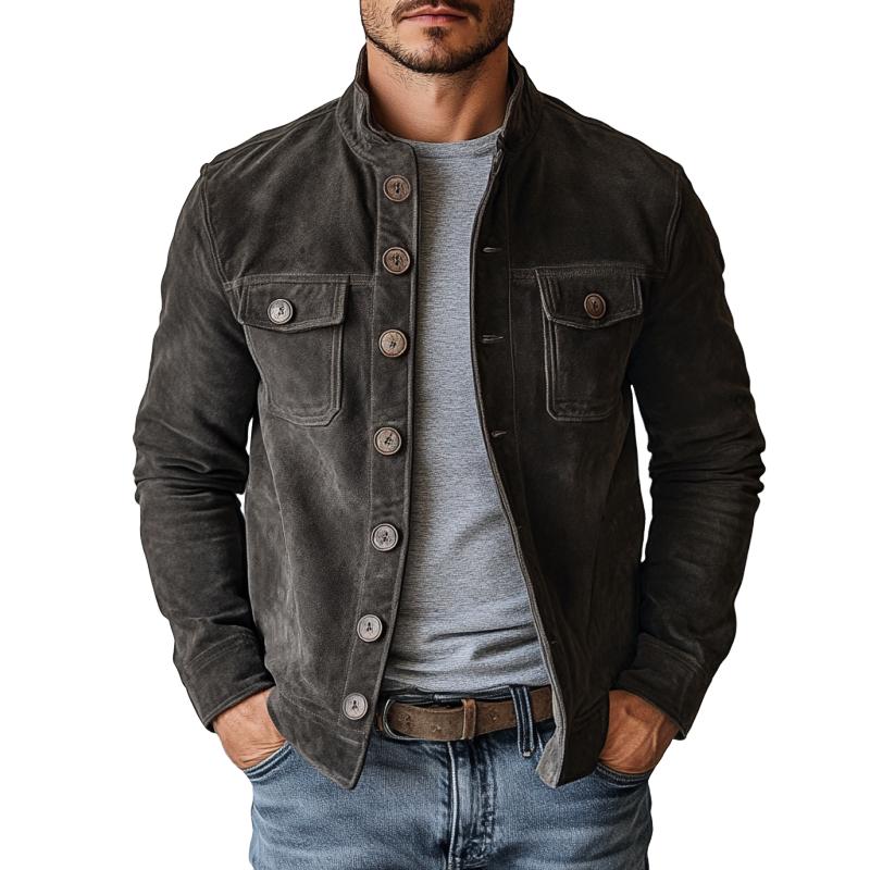 Veste à col montant en daim vintage pour homme 65731063Y