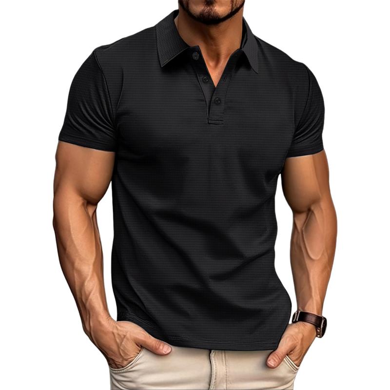 Men's Casual Waffle Lapel Button-Down Short Sleeve Polo Shirt 21824374M