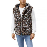 Men's Casual Faux Fur Hooded Leopard Vest 22259889Y