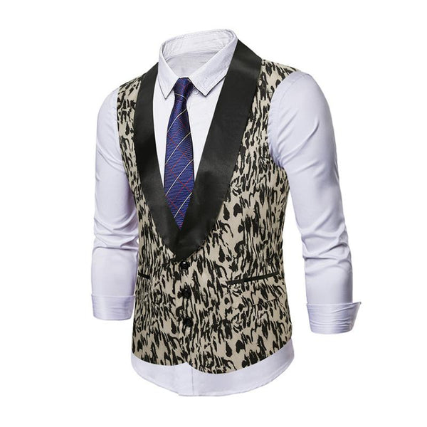 Men's Vintage Printed Shawl Collar Single Breasted Slim Vest (Shirt and Tie Excluded) 51704358M