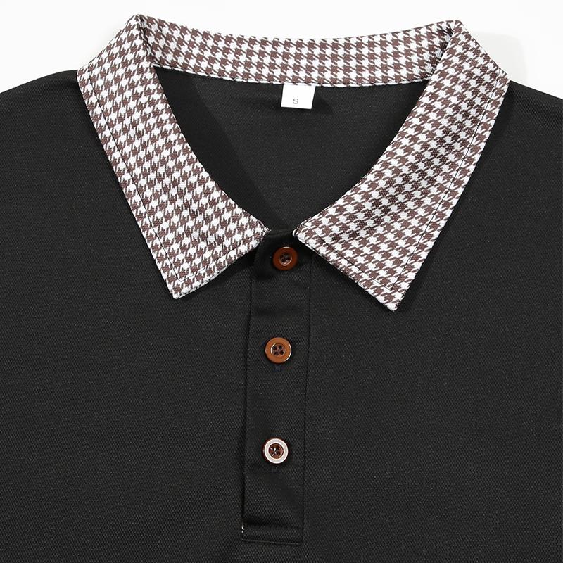 Men's Houndstooth Stitching Lapel Short Sleeve Polo Shirt 37610604Z