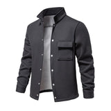 Men's Casual Waffle Lapel Flap Pocket Loose Shirt Jacket 83556169M