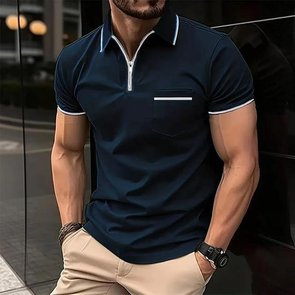 Men's Color Block Lapel Breast Pocket Short Sleeve Polo Shirt 86826980Z
