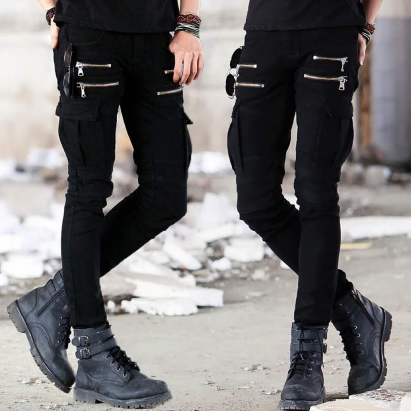 Men's Zipper Decor Multi-pocket Slim Jeans 28808856Z