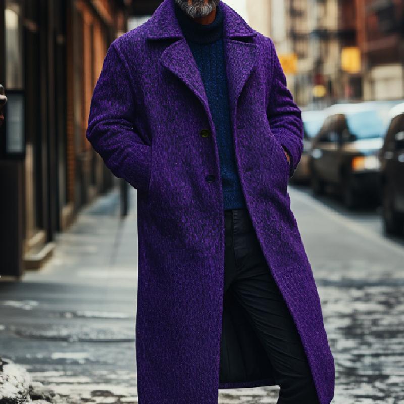 Men's Retro Trendy Knee-length Purple Woolen Coat 09434651F