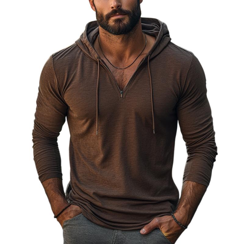 Men's Casual Zipper Hood Slim Fit Long Sleeve T-Shirt 69224120Y