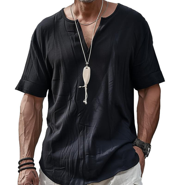 Men's Chiffon Solid Loose V Neck Short Sleeve T-shirt 46694309Z