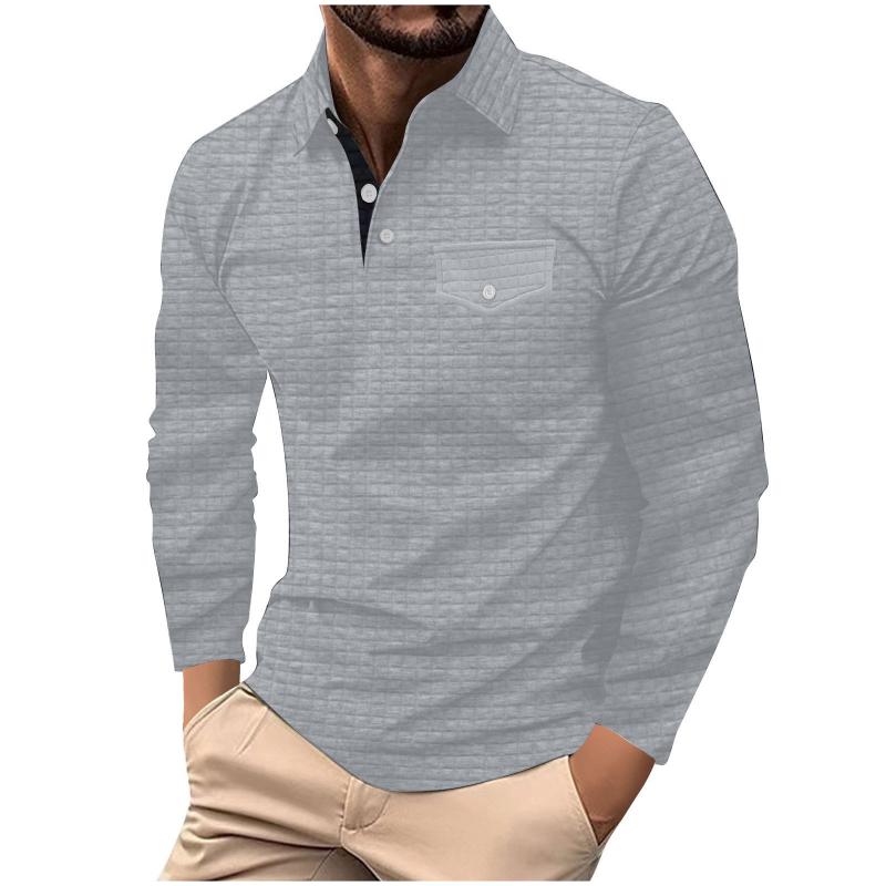 Men's Casual Simple Long-sleeved Plaid POLO Shirt  93406381F