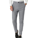 Men's Retro Casual Simple Slim Fit Plaid Skinny Suit Pants 97130710TO