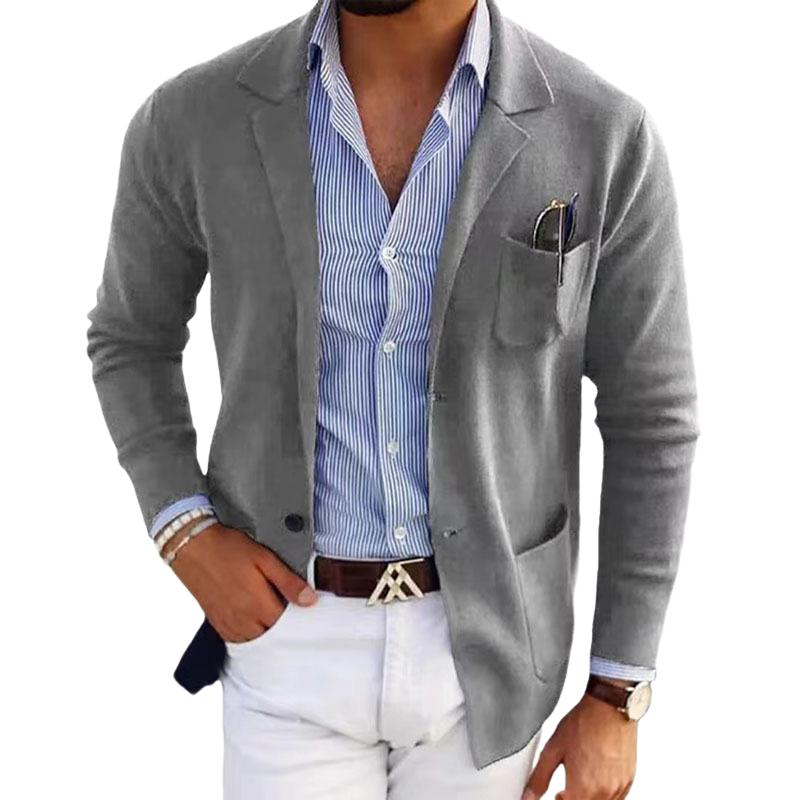 【Spedizione in 24 ore】Blazer monopetto slim fit in maglia casual da uomo con risvolto a tacca 24243077M