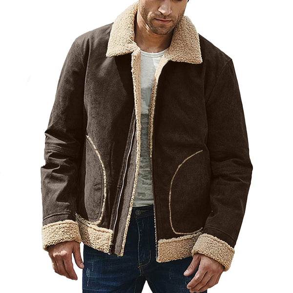 Men's Fleece Lapel Zip Casual Coat 54331294Z