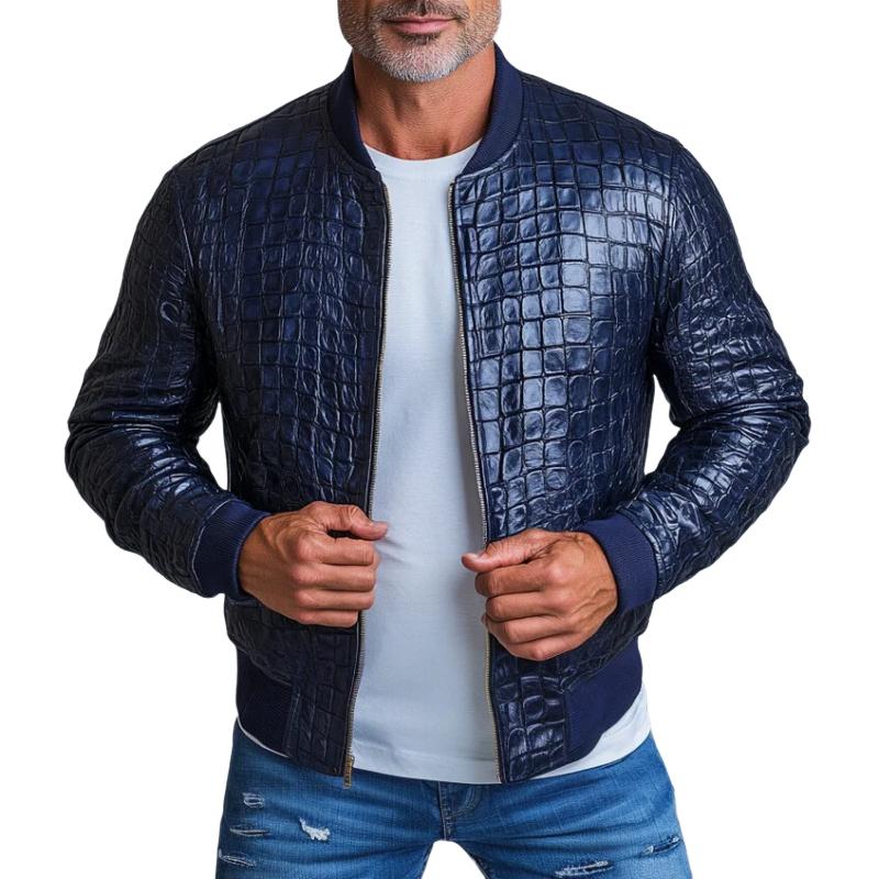 Men's Fashion Stone Crewneck Baseball Leather Jacket 08701416Y