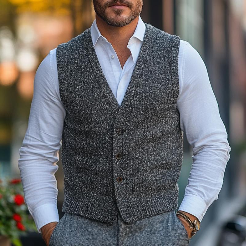 Men's Classic V-Neck Single Breasted Knitted Vest 60129299F