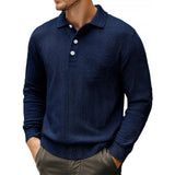 Men's Casual Waffle Loose Lapel Long Sleeve Polo Shirt 98910967M