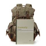 Men's Vintage Outdoor Canvas Stitching Leather Multi-Pocket Backpack 19083234Y