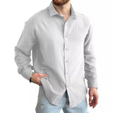 Men's Solid Long Sleeve Lapel Shirt 21872099Y