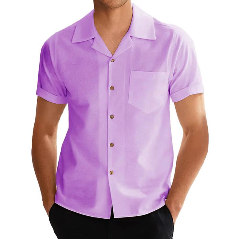 Men's Solid Lapel Breast Pocket Short Sleeve Casual Shirt 72399376Z