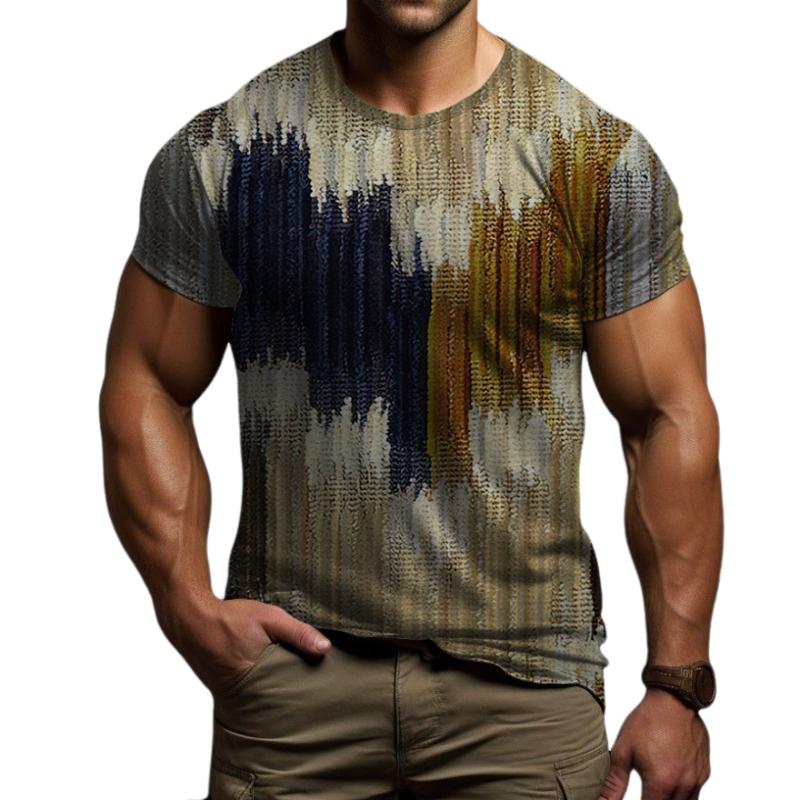 Men's Retro Crew Neck Printed Short Sleeve T-Shirt 68511749TO