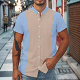 Men's Fashion Colorblock Lapel Short Sleeve Casual Shirt 09231521Z