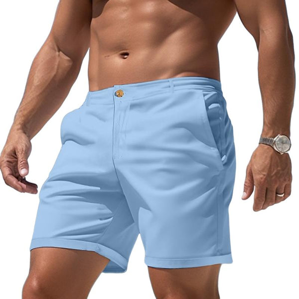 Men's Casual Cotton Blended Solid Color Slim Suit Shorts 58634751M
