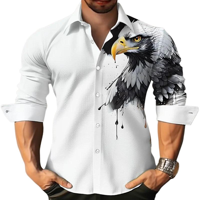 Chemise à revers à manches longues et imprimé animal pour homme 50194514X