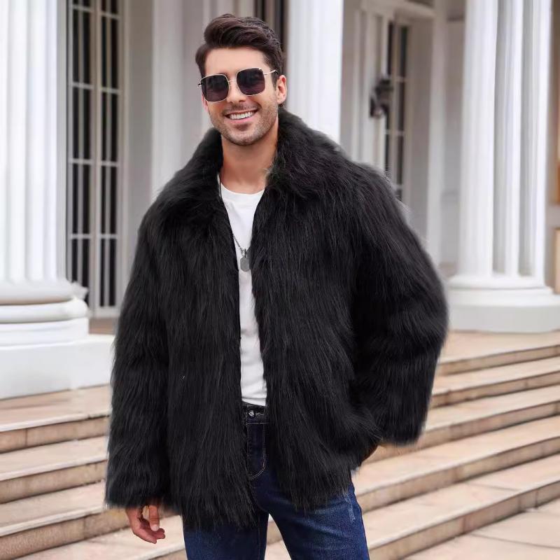 Men's Classic Casual Lapel Short Loose Faux Fur Warm Coat 38913113K