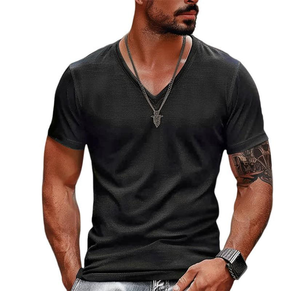Men's V-neck Solid Color Cotton Short-sleeved T-shirt 49213189X