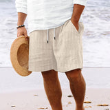 Men's Cotton And Linen Striped Beach Drawstring Shorts 98769744Y
