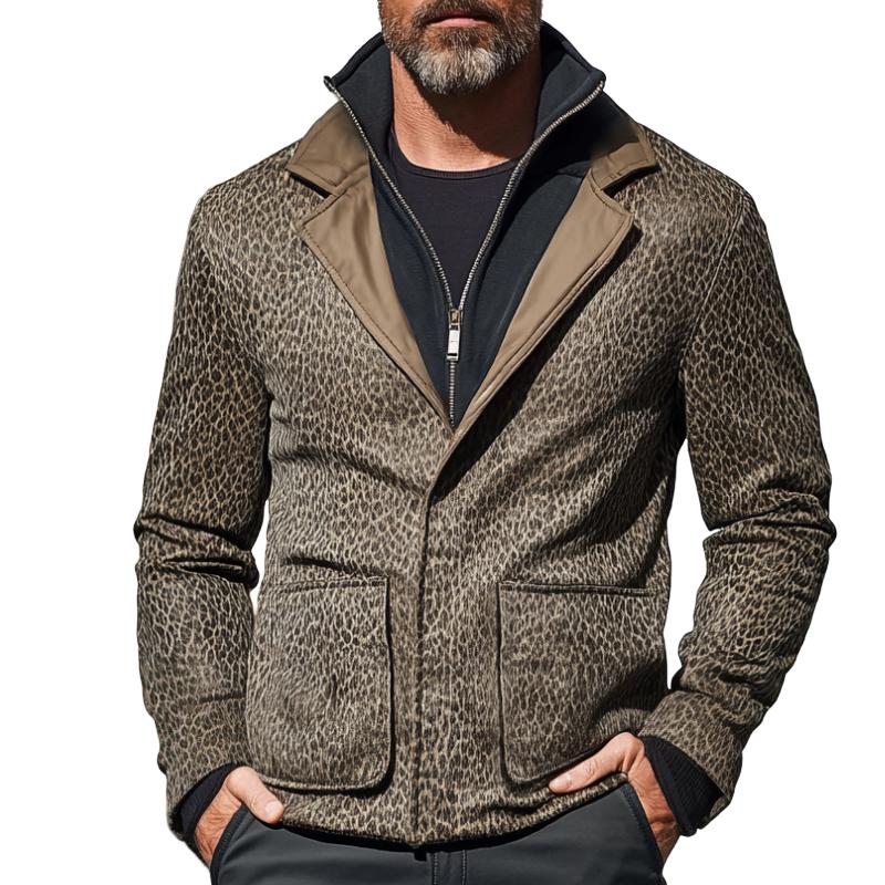 Men's Vintage Casual Leopard Print Double Collar Button Jacket 13701565TO