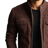 Men's Vintage Classic Slim Fit Multi-Pocket Zipper Stand Collar Suede Jacket 67393280K