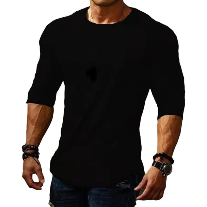 Men's Casual Cotton Blended Round Neck Long Sleeve Slim Fit T-Shirt 24099894M