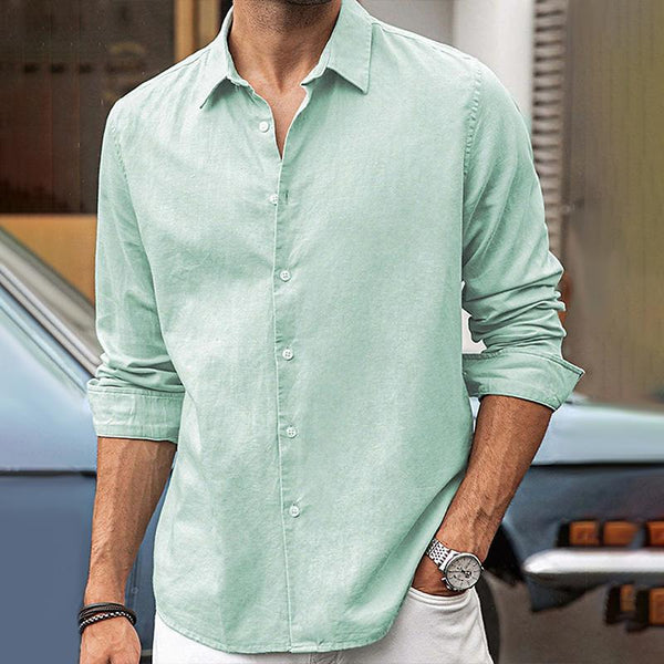 Men's Solid Color Lapel Long Sleeve Shirt 02303044Z