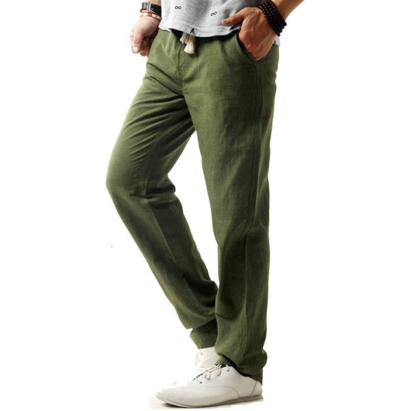 Men's Solid Straight Linen Elastic Waist Casual Pants 30995013Z