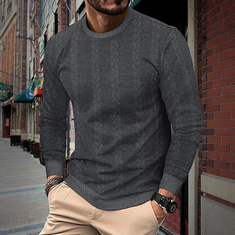 Men's Solid Color Textured Round Neck Long Sleeve Casual Sweatshirt 57235404Z