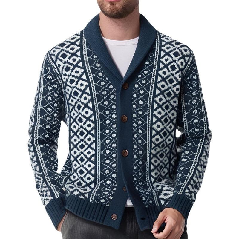 Men's Vintage Jacquard Shawl Collar Single Breasted Knit Cardigan 64331068M