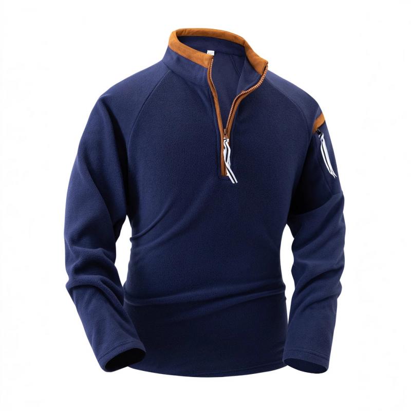 Men's Casual Solid Color Polar Fleece Zipper Stand Collar Long Sleeve Sweatshirt 81227859Y