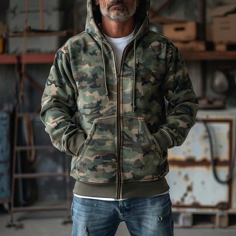 【24-hour shipping】Men's Camouflage Print Hooded Sweatshirt Jacket 73821512Y